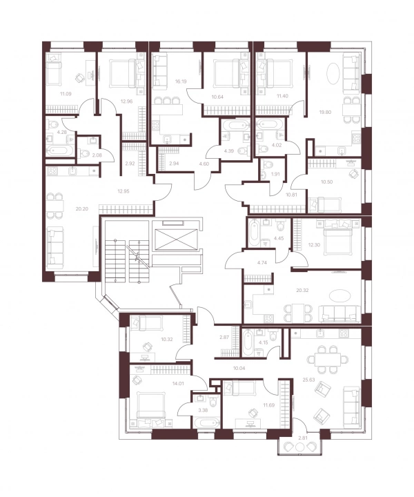 2-комнатная №113, 58.44 м² изображение этажа принт