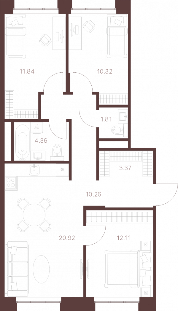 План 3-комнатная квартира № 41 print